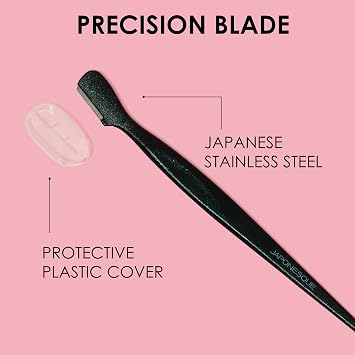Japonesque Eyebrow Razor with Ultra-Sharp Stainless Steel Blades, for Removal of Facial Hair on Women. Also acts as a Dermaplane Razor to Remove Peach Fuzz & Exfoliate the face -Travel Cap Included