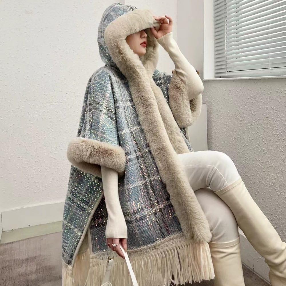 Poncho Cardigan Femme Fausse Fourrure Lapin - Cape Tricotée Vintage Élégante, Châle Ouvert Chaleureux Hiver