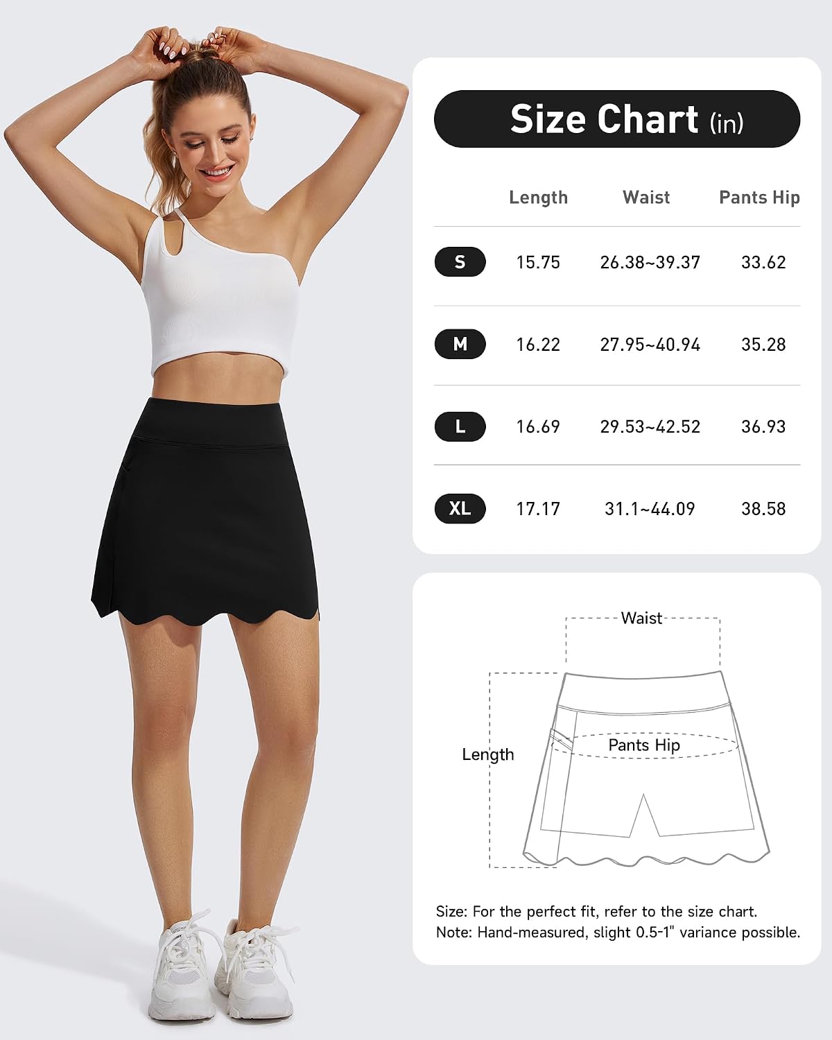 16"/17" Skorts for Woman Golf Skirts High Waisted Scalloped Hem Athletic Tennis Pickleball Skirt Golf Skort Dressy Casual