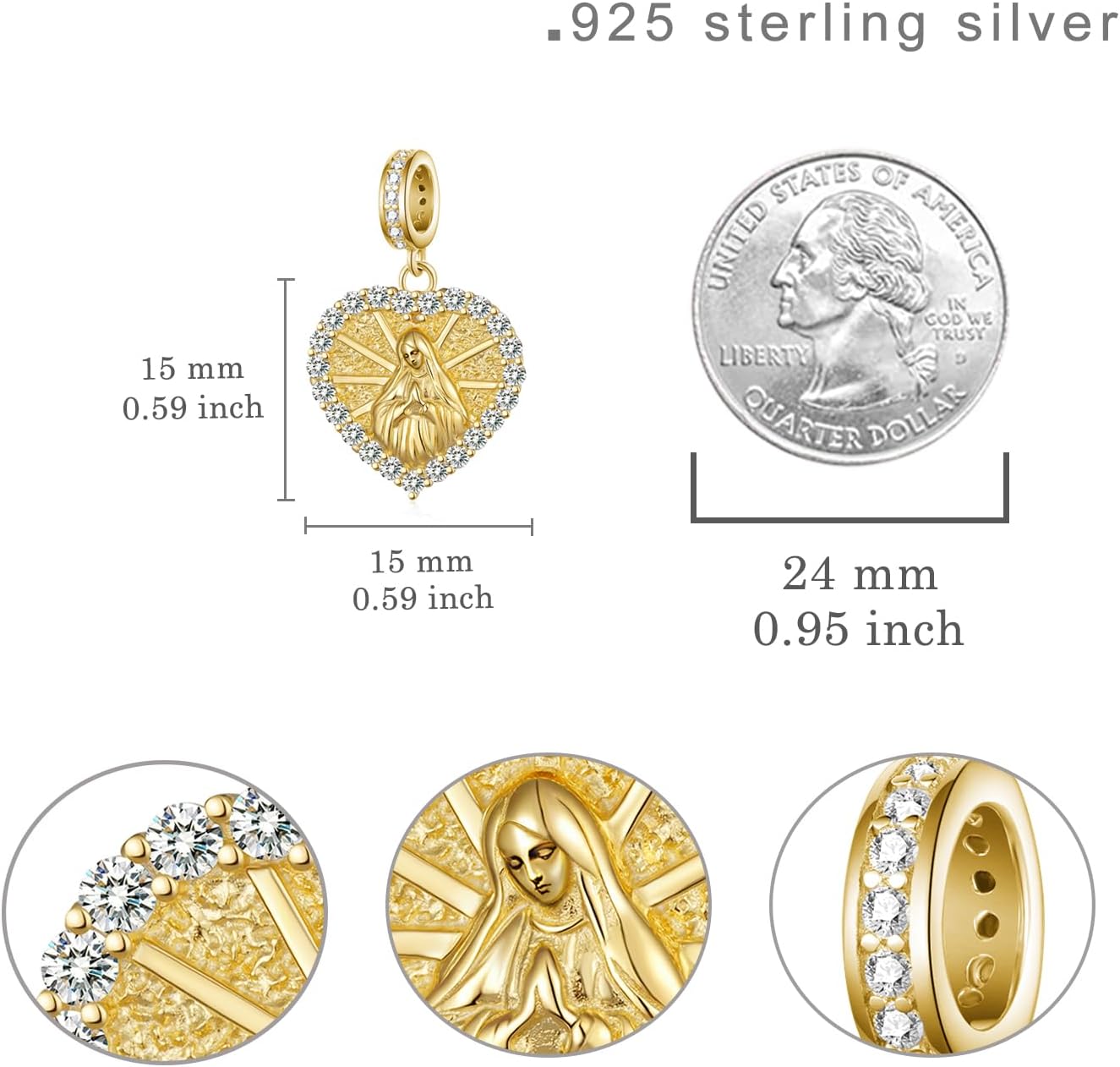 Virgin Mary Charm 925 Sterling Silver Christian Charm Plated Catholic Jewelry Gifts For Women - Image 4