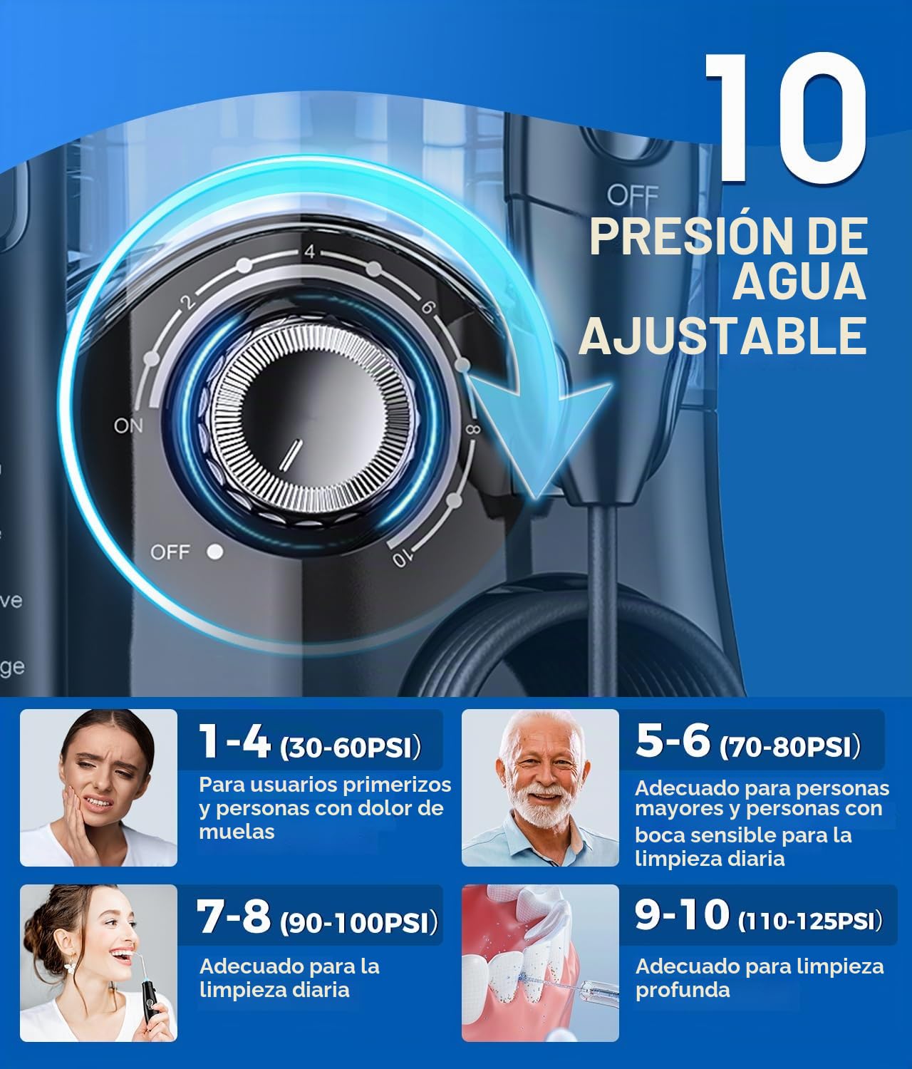 Cepillo de dientes eléctrico e hilo dental de agua, irrigador bucal de 600 ml con 7 puntas de chorro, 10 ajustes de presión ajustables, cepillo de dientes eléctrico sónico con 2 cabezales de cepillo