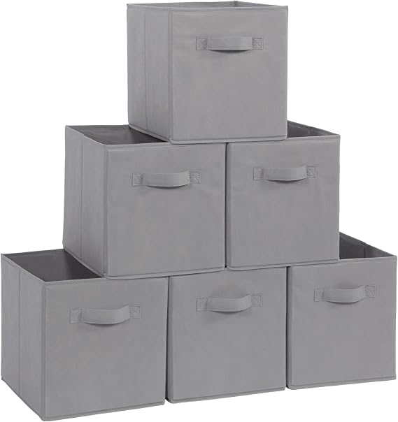 Storage Cubes, 11 Inch Cube Storage Bins, Set of 8, Fabric Foldable Storage Bins With Handles, Closet Storage Organizer Bins, Cubby Clothing Storage Baskets for Shelves, Gray