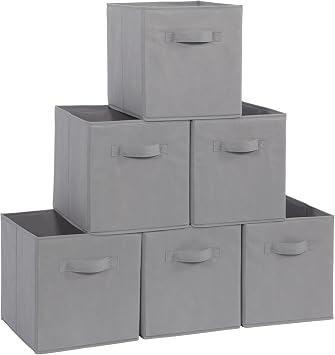 Storage Cubes, 11 Inch Cube Storage Bins, Set of 8, Fabric Foldable Storage Bins With Handles, Closet Storage Organizer Bins, Cubby Clothing Storage Baskets for Shelves, Gray