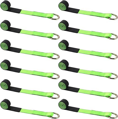 Miniatura 15 de Paquete de 12 correas de remolque de 2 pulgadas x 8 pies, correas de elevación de rueda de lazo con anillo en D, 11.000 libras, resistencia a la