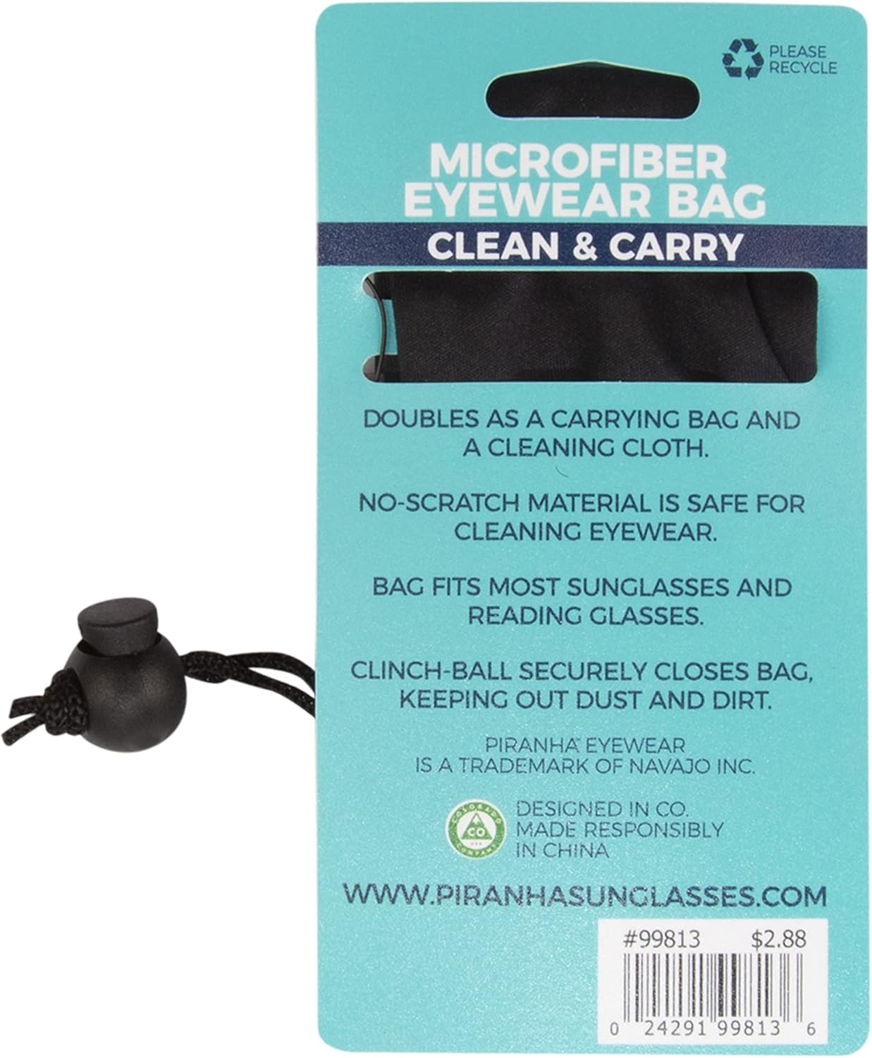Piranha アイウェア&amp;サングラス マイクロファイバー クリーン&amp;キャリー巾着バッグ (6個セット), ブラック