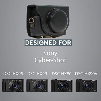 MegaGear MG596 Sony Cyber-shot DSC-HX99, DSC-HX95, DSC-HX90V, DSC-HX80 Ever Ready Leather Camera Case with Strap - Black