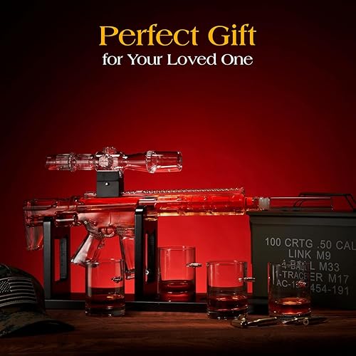 Miniatura 6 de Regalos para hombres, papá, juego de decantador de whisky, pistola de vidrio AR edición limitada, tapón silenciador, 27.1 fl oz y 4, vasos de bala