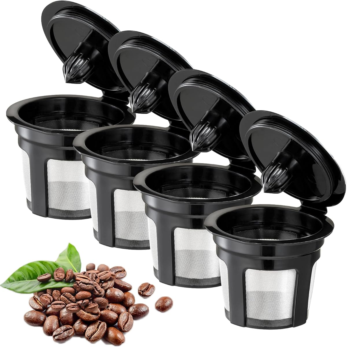 Tazas K reutilizables para K-eurig, paquete de 4 cápsulas de café reutilizables K Cup | Sin BPA, malla de acero inoxidable 304 de calidad alimentaria, ecológica, fácil de lavar, cápsulas de café reutilizables K Cup para cafeteras 1,0 y 2,0