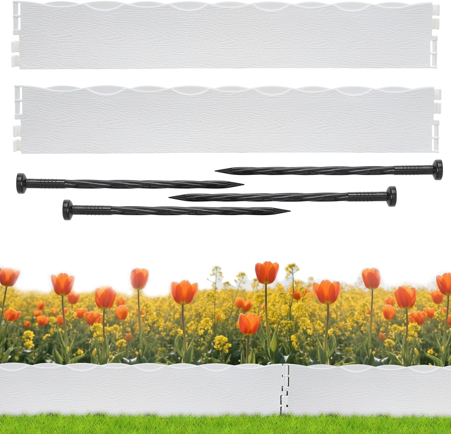 Garden Edging Border 2.4 in-Tall Lawn Edging and Landscape Border for Flower Beds, Tree Rings, Pathways, Wood-Look Design (32, Brown)