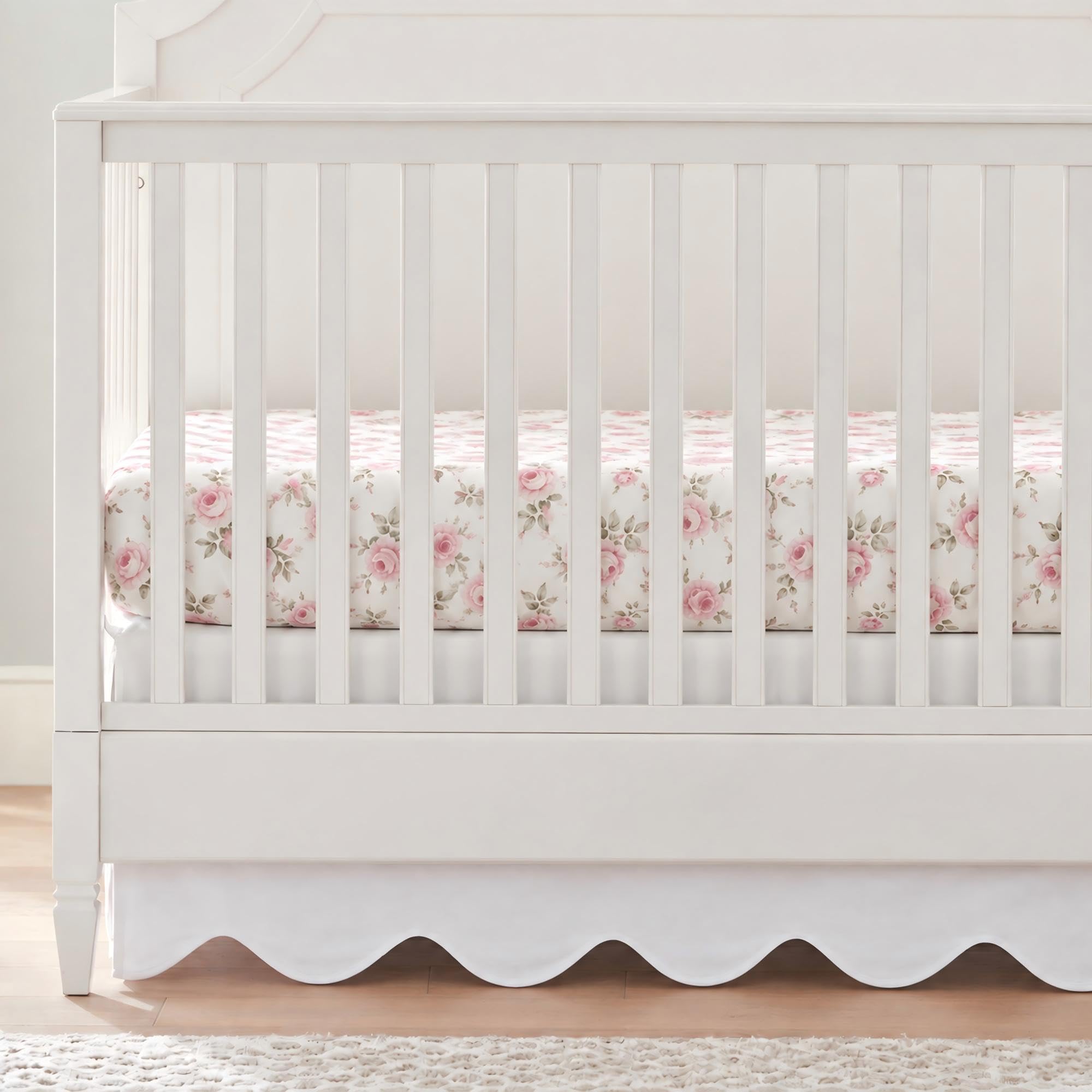 Brandream Scallop Edge Cotton Crib Skirt Toddler Bedskirt Baby Crib Bed Skirt for Girls, Boys, 4 Sided, Boho Neutral Solid Color Cream Off White Delicate Farmhouse Chic Nursery Bed Skirt