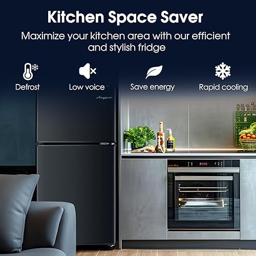 Miniatura 2 de Refrigerador de 3.2 pies cúbicos con congelador, refrigerador de doble puerta con congelador, control de temperatura, estantes ajustables,