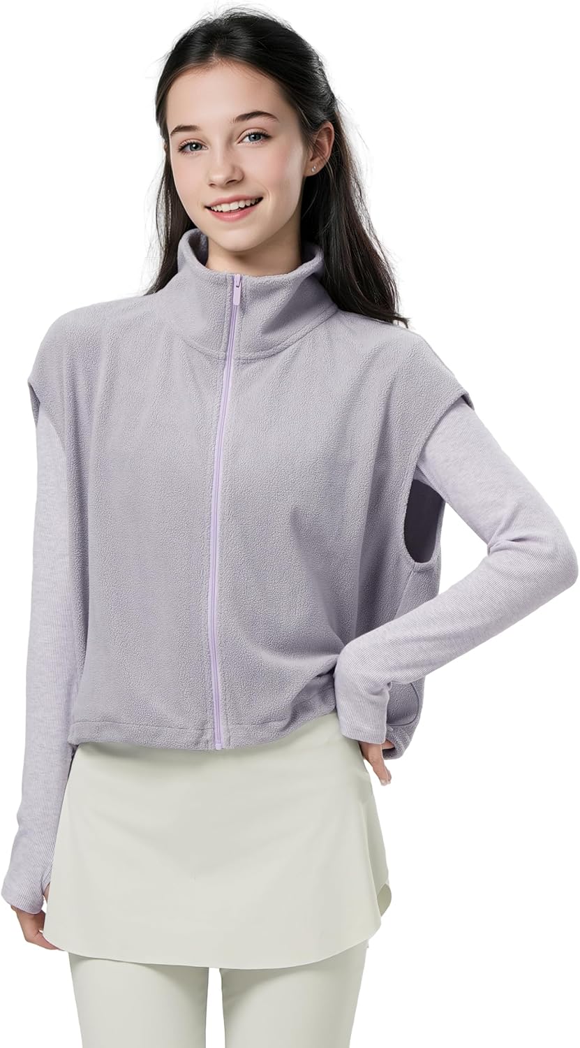 QLM Ballet Tops for Women Dance Warm-up Vest Zip Fleece Sleeveless Coat