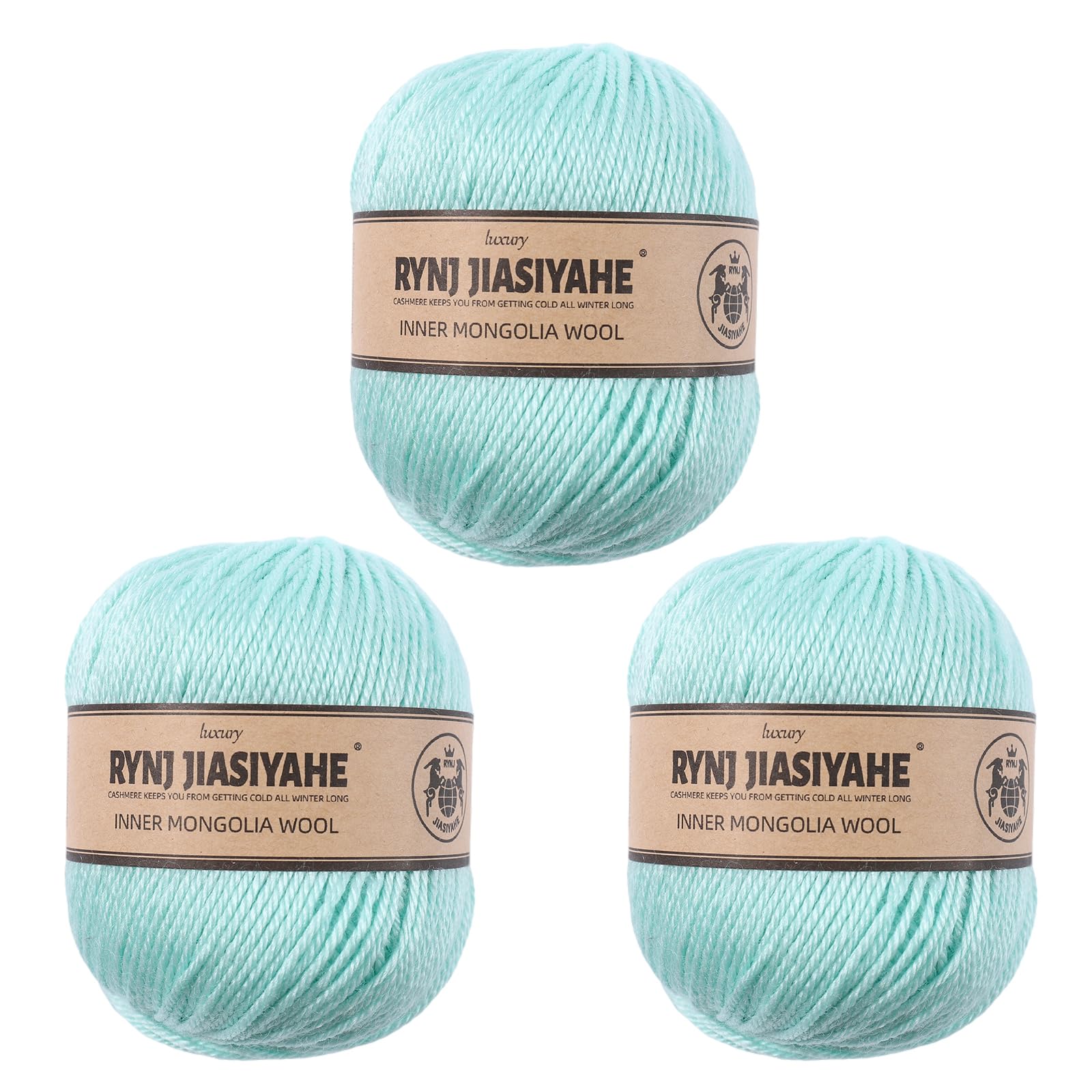 RYNJ JIASIYAHE Wool Yarn, 12Nm/4 ply Luxurious Soft Wool Blend Yarn, Crocheting Yarn for DIY Scarves Sweaters Socks(1.76 oz/50g per Ball 164 Yards) (Light blue,3 Packs)