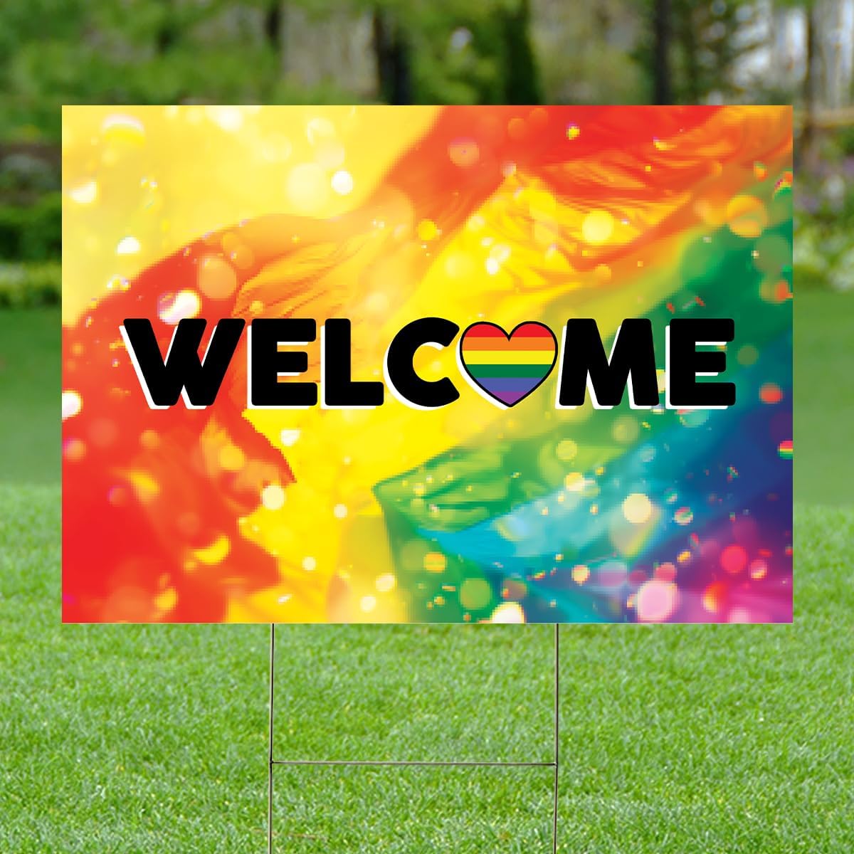 ThuhaTree Store LGBT Support Welcome Yard Sign, LGBT Yard Sign, LGBT Welcome Yard Sign, Welcome Sign for Yard (Style 2)