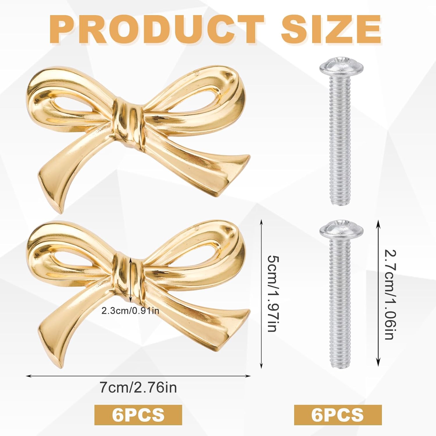 6pcs Bow Shape Cabinets Knobs, Brass Bow Furniture Door Pulls Vintage Gold Drawer Knobs Decorative Bow Dresser Handle Gold Bow Hardware for Dresser Home Kitchen Cupboard Drawer Wardrobe Pulls