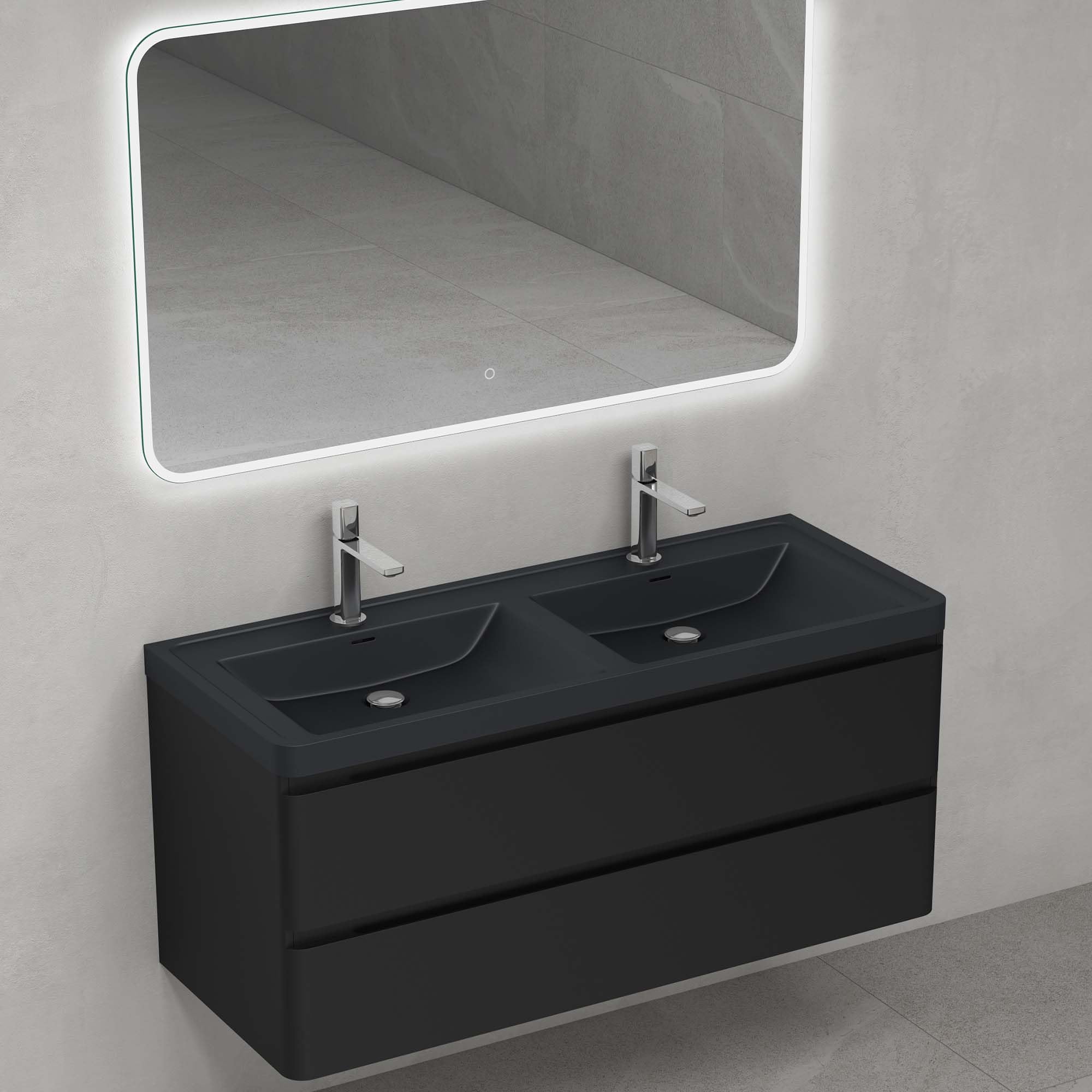 doporro Badmöbel Set Waschtisch mit Unterschrank Waschbecken mit Unterschrank Waschbeckenunterschrank Waschtischunterschrank Matt schwarz 120x48x55cm inkl. Mineralguss-Waschbecken