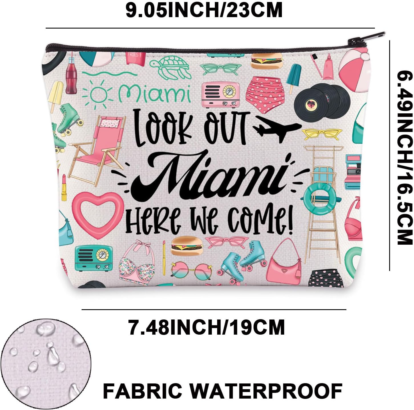 JNIAP Miami Makeup Bag Miami Trip Gifts Miami Florida Travel Bag Miami Bachelorette Gifts Miami Florida Beach Zipper Pouch (Look Out Miami) image 2