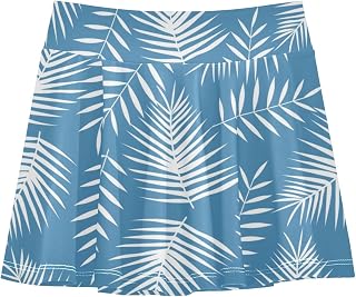 Falda atlética para niñas, de cintura alta, plisada, deportiva, para golf, tenis, correr, gimnasia, entrenamiento, con bolsillos laterales ocultos, 3-12 años, patrón de hojas de plumas