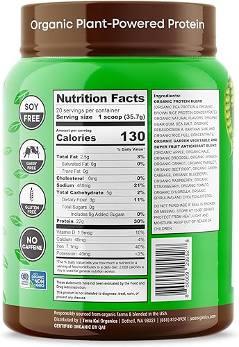 Miniatura 3 de Polvo de proteína orgánico a base de plantas Juce  Chocolate  Mezcla premium de proteínas orgánicas, de arroz integral y de calabaza  Superalimento