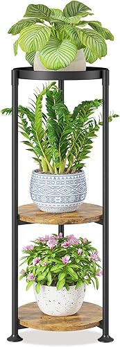 LASZOLA Soporte de 3 niveles negro para plantas para macetas grandes y altas y resistentes, estante vertical de metal de varios niveles para esquina
