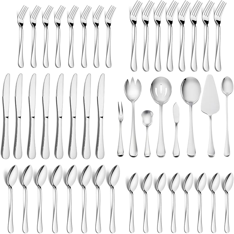 HaWare Juego de cubiertos de 48 piezas con utensilios para servir | Cubiertos de acero inoxidable para 8 personas, cubiertos modernos, para restaurante en casa, aptos para lavavajillas