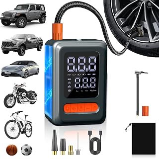 Cordless Tire Inflator Portable Air Compressor, 18000mAh Battery 3X Faster Cordless Tire Inflator with Tire Pressure Gauge,150PSI Electric Air Pump for Car Tires - Amazon product rated Grade A