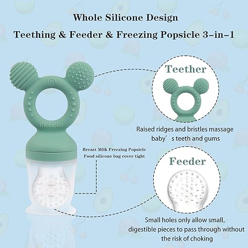 Miniatura 2 de Comedero de frutas para bebés, juguetes de dentición congelados para bebés, chupete mordedor con 3 tetinas adicionales, esenciales para comer bebés,