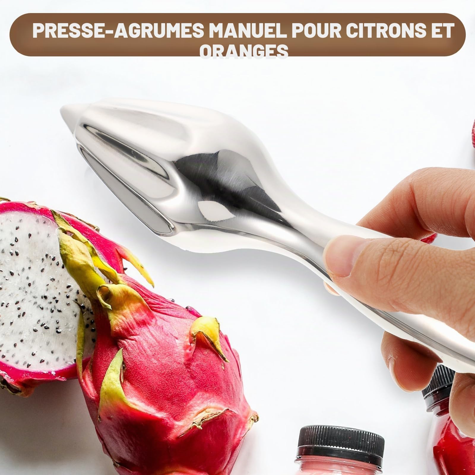 HEMOTON Presse Agrumes Manuel en Acier Inoxydable 304 avec Alésoir À Cône Outil De Cuisine Facile pour Presser Citron Et Orange Extraction Rapide De Jus Frais À Domicile