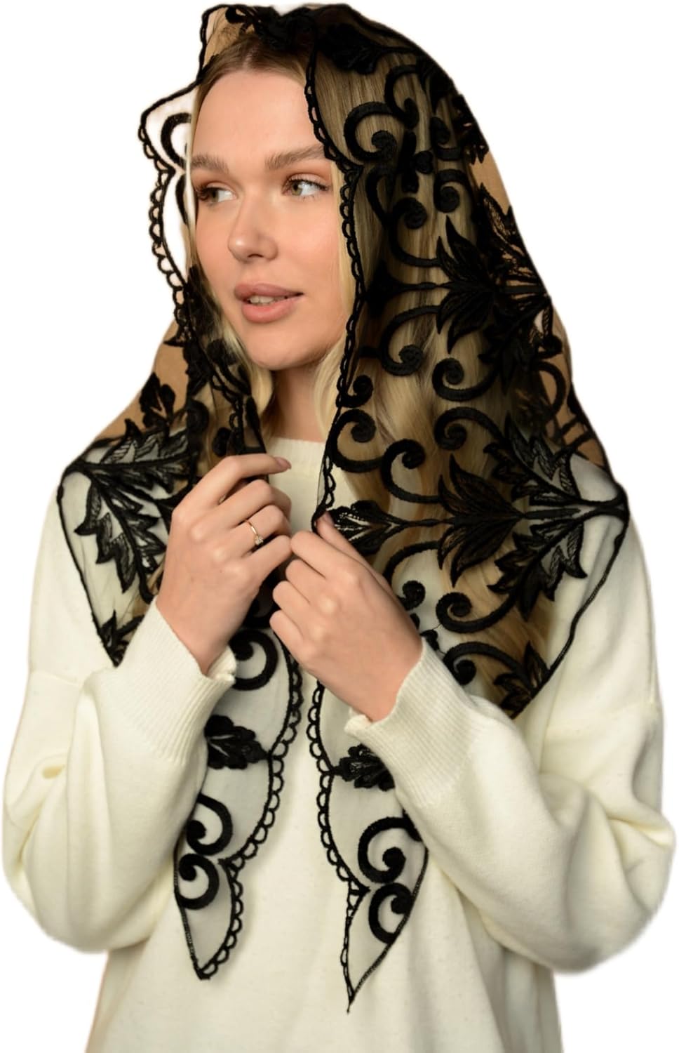 Catholic Mantilla Mass Infinity Veil Church Lace Veil Spanish Chapel Mass Head Covering Veil Long