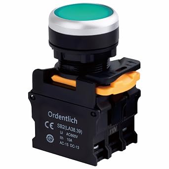 22MM Red Green 110V LED Light 1NO 1NC Panel-Mount Momentary Push Button Switch 660V 10A 1NO1NC, Green