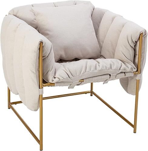 Homtique Silla decorativa moderna y única cómoda silla tapizada de tela de lino silla de lectura con almohada silla de sofá individual con patas de