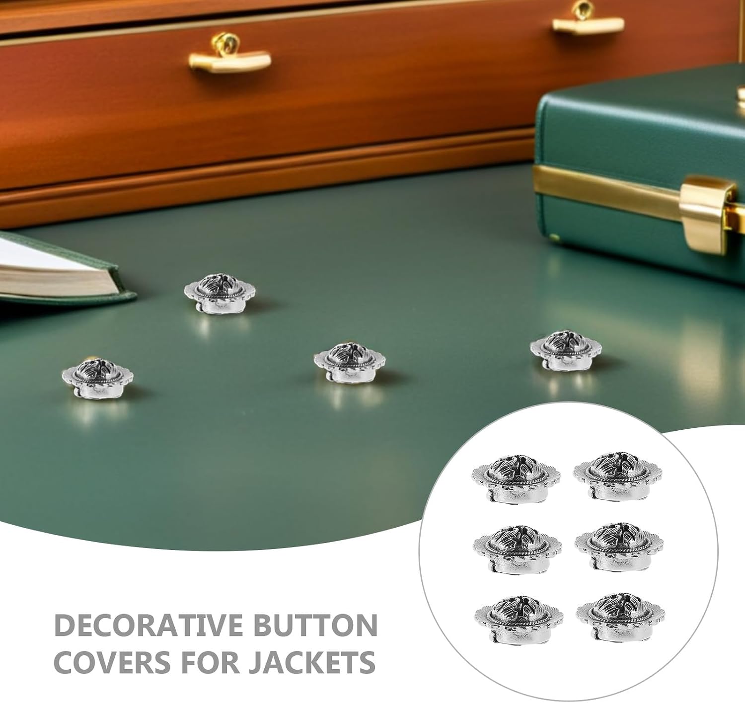 6PCS Button Covers, Detachable Buttons Cufflinks Clip-On for Shirts, Retro Formal Wear Embellishments for Weddings Parties