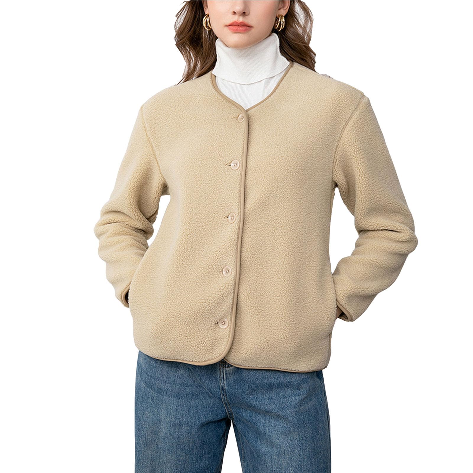 Women Fuzzy Jackets Fall Coat Long Sleeve Button Up Winter Warm Basic Outerwear Chunky Cardigan Sweaters Clothing Hooded