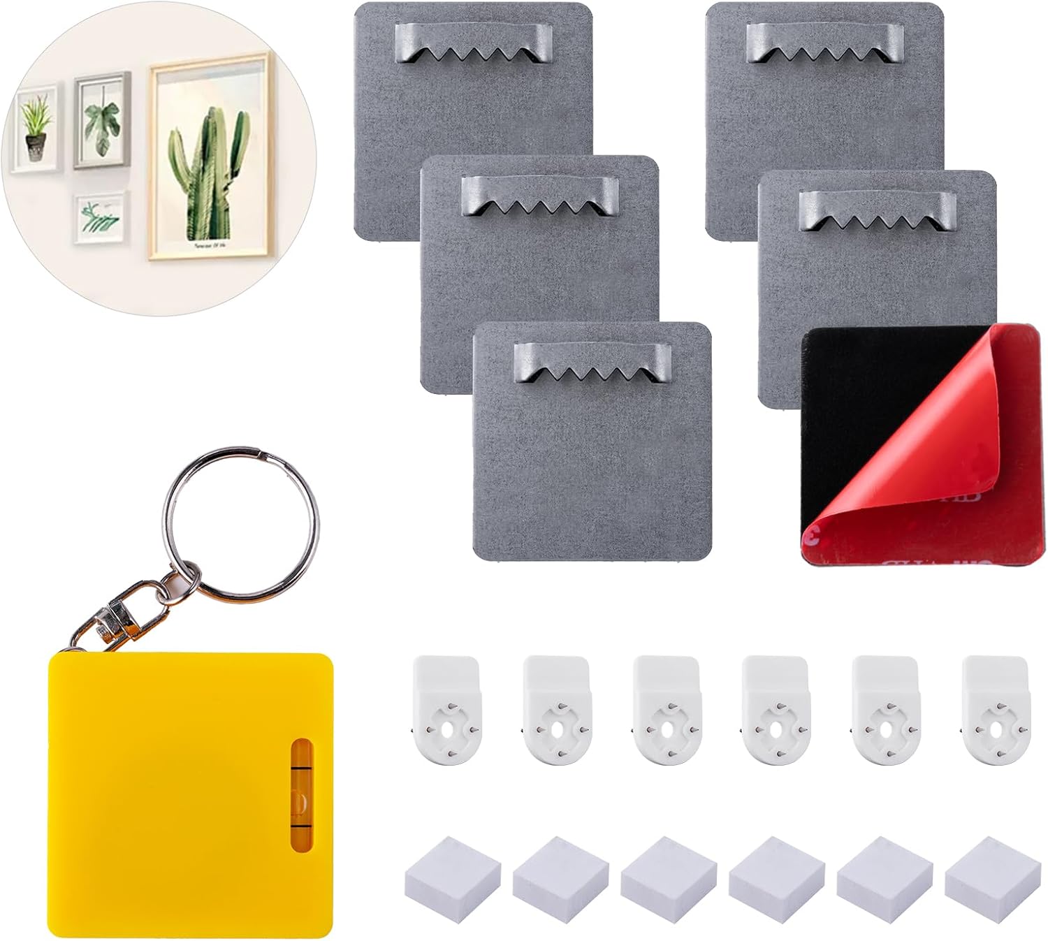 SelfAdhesive Picture Hooks (4 x 4 cm), Set of 6 Picture Hangers, Self