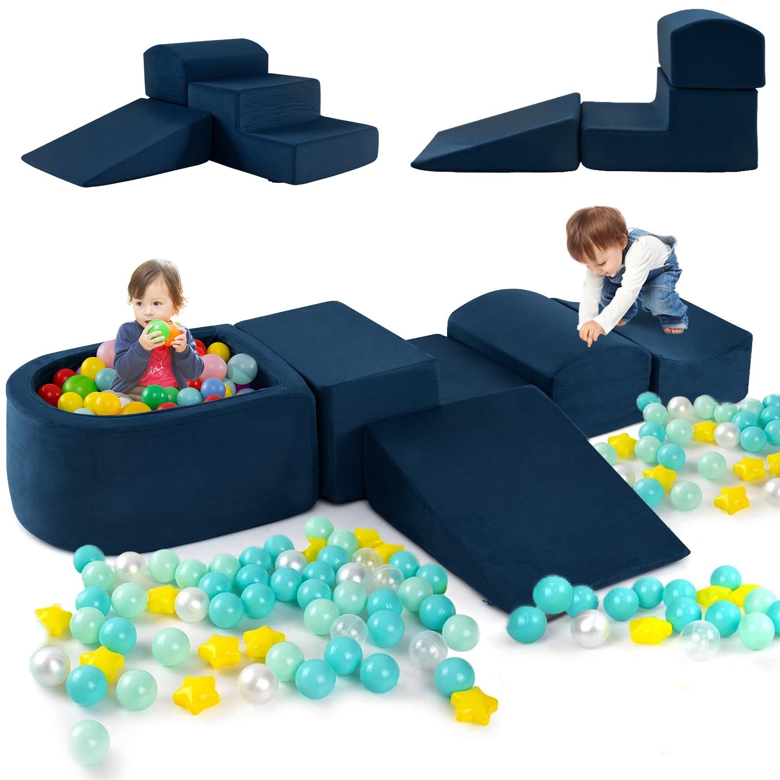 COSTWAY 5PCS Parcours Motricité Bébé en Mousse avec Piscine à Balles, Module Motricité Bébé avec Housse Lavable & Amovible, Jouets Éducatifs pour Ramper pour Enfants d'Âge Préscolaire, sans Balles