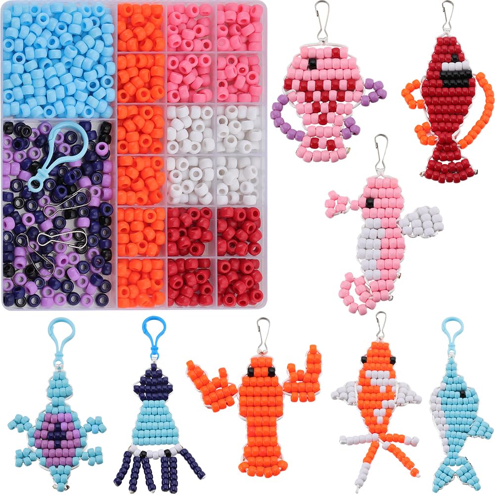 SUNNYCLUE 1 scatola Fai Da Te 8 set Perline Pony Animali Domestici Perline Artigianali Kit per Realizzare Portachiavi 8 mm Perline Colorate Opache Pony Tartaruga Squalo Cavalluccio Marino Polpo Aragos