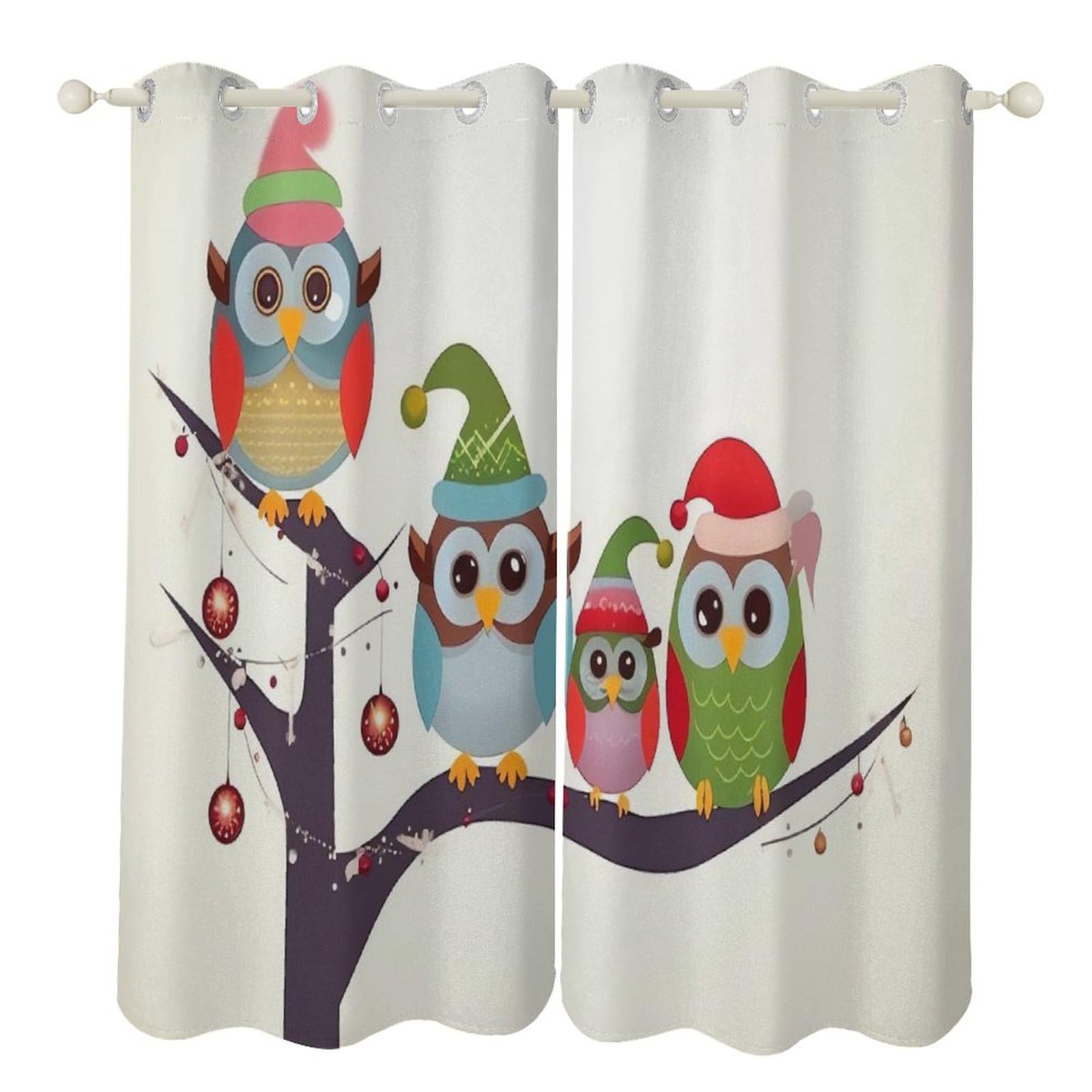 Rideaux occultants imprimés chouettes de Noël décoration thermique cadeau maison 132x183