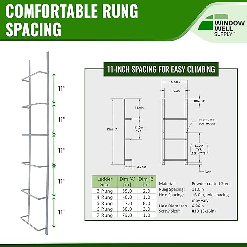 Miniatura 12 de Bolt-On Steel Egress Basement Ladder – Heavy-Duty Window Well Escape Ladder, Permanent Safety Solution, Fits Most Basement Windows, White