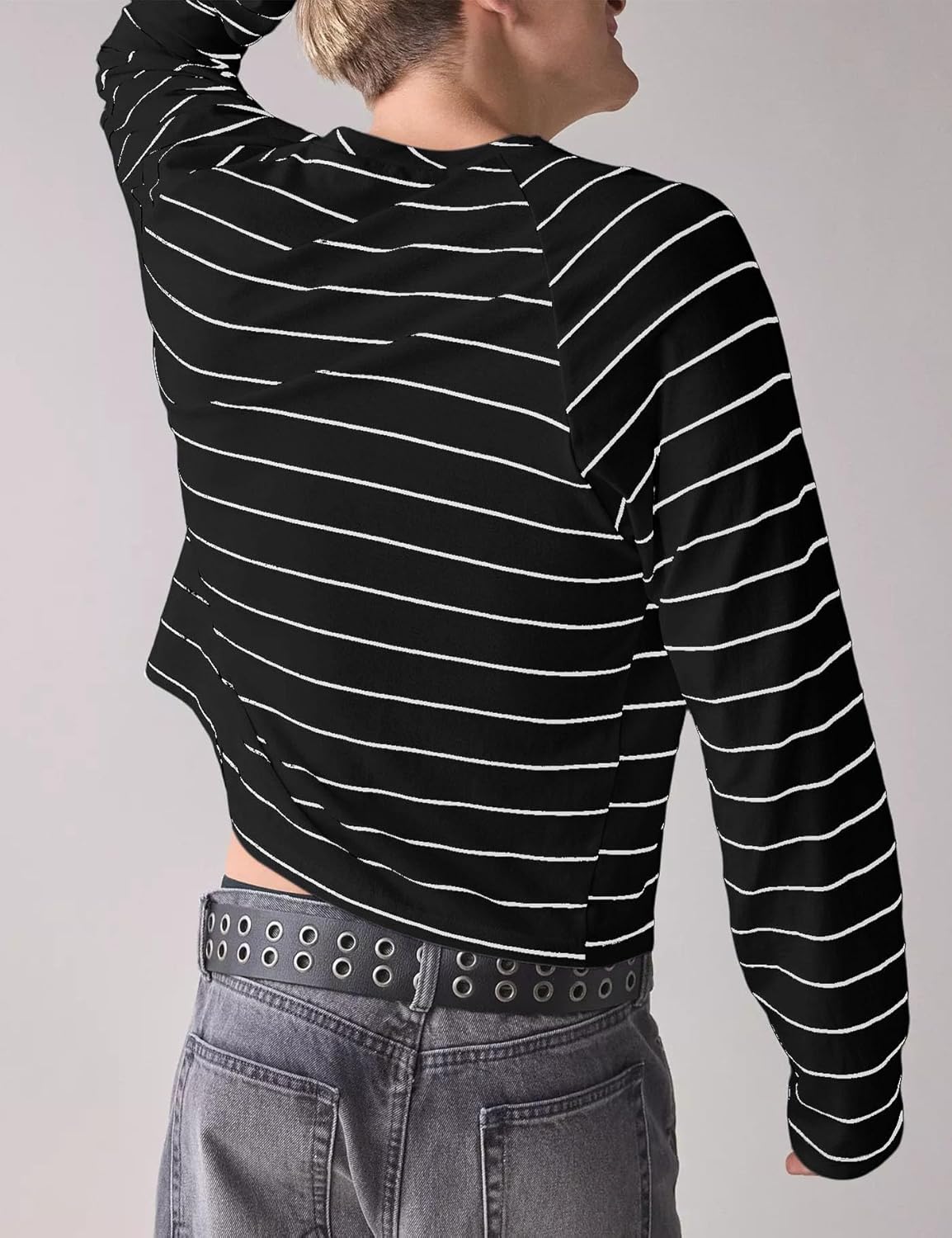 PRETTODAY Men's Striped T Shirts Raglan Long Sleeve Crew Neck Tee Casual Basic Blouse Tops - Image 2