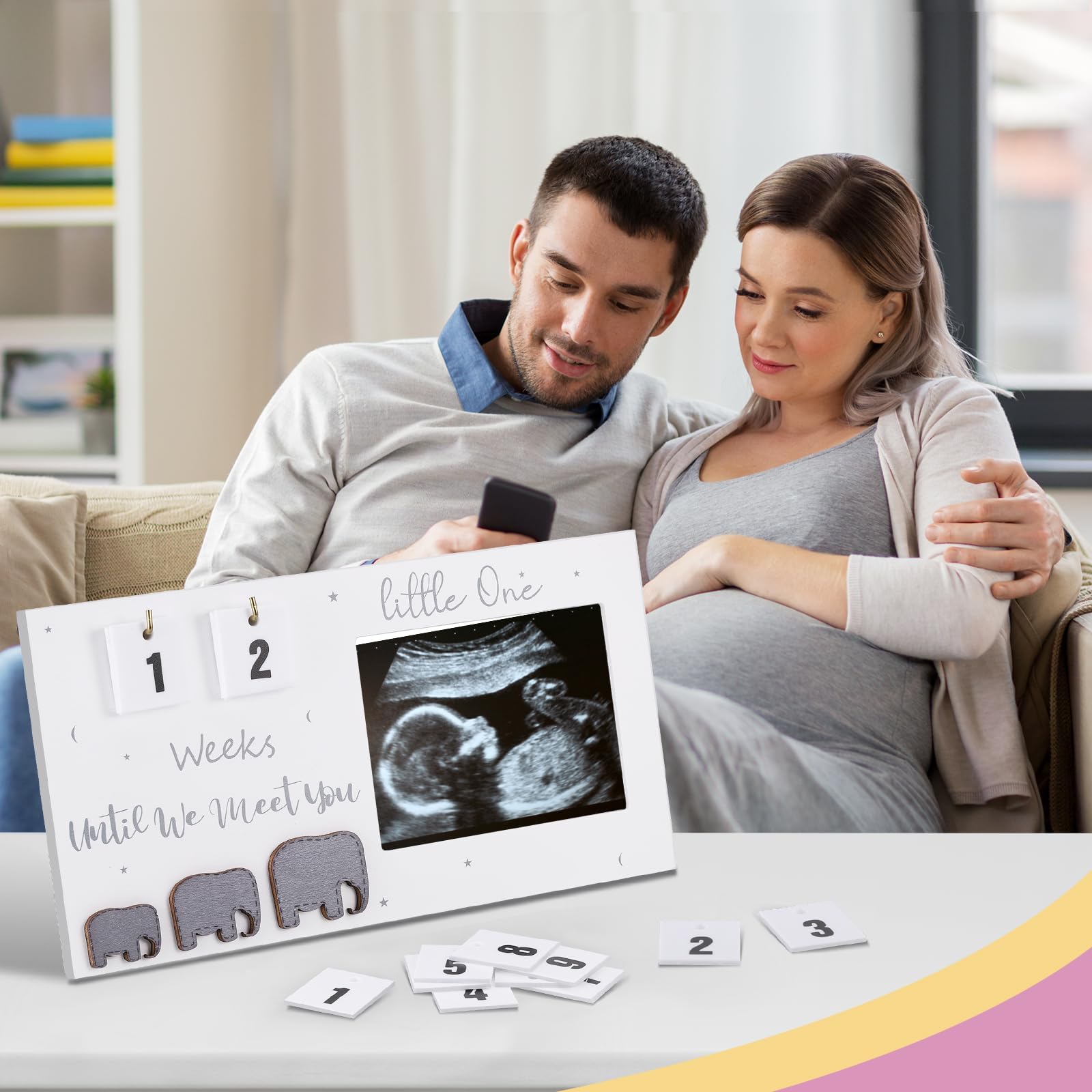 Marcos de Fotos para Primer Escaneo Bebé, Anuncio de Embarazo para Mamá, Marco Calendario para Foto Ecografía Nacimiento Bebé, Regalos de Cuenta Regresiva para Bebés Futuros Padres