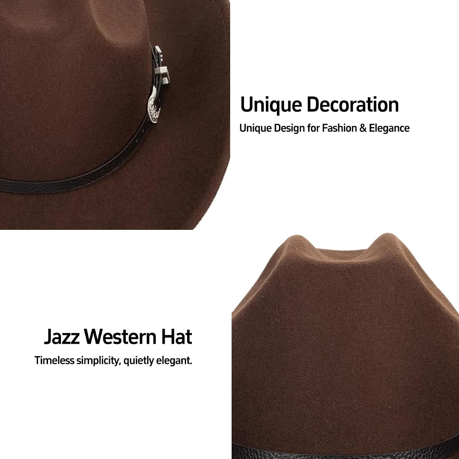 Western Cowboy Hat for Men Women Cowgirl with Buckle Belt Felt Classic Wide Brim Accessories Country Concert Outfits