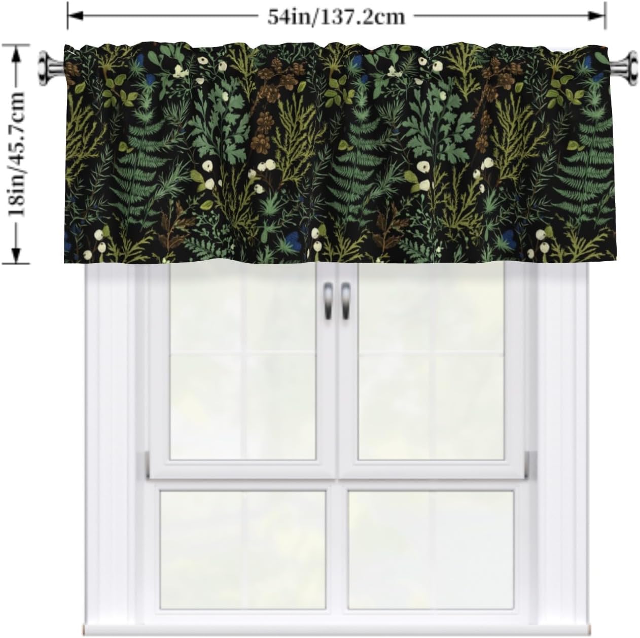 Black Botanical Window Treatment Valances 54"x18" Plant Fern Leaf Kitchen Valance Boho Sage Green Decorative Curtain Valance with Rod Pocket 1 Pack for Bedroom Dining Room Bathroom