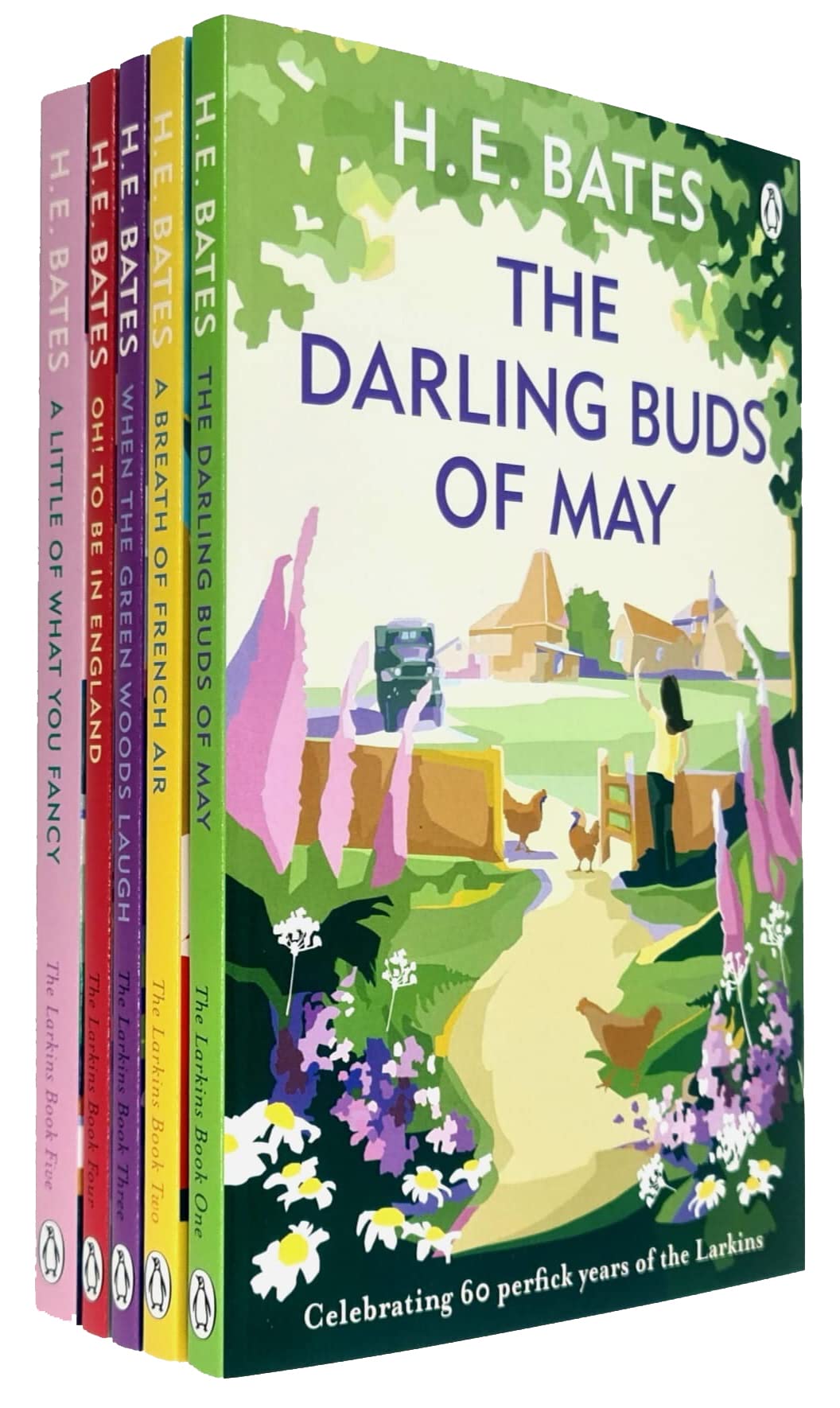 H E Bates The Larkin Family Series 5 Books Collection Set (The Darling Buds of May, A Breath of French Air, When the Green Woods Laugh, Oh! to be in England, A Little of What You Fancy)