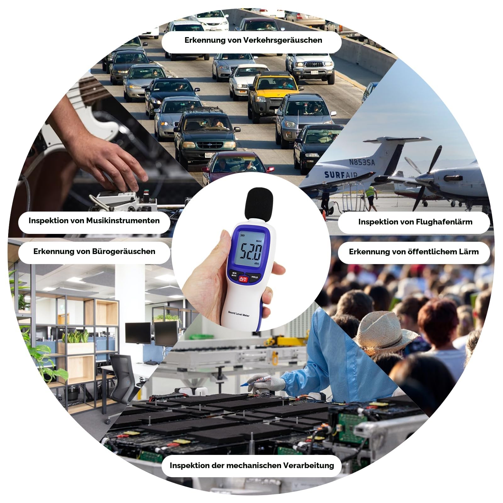Dezibel-Messgerät, kabellos, Schalldämmungsmesser mit App, Datenprotokollierung, Bluetooth, tragbar, Schallpegelmesser, hohe Genauigkeit, SPL-Meter für Klassenzimmer, Büro, Zuhause usw.