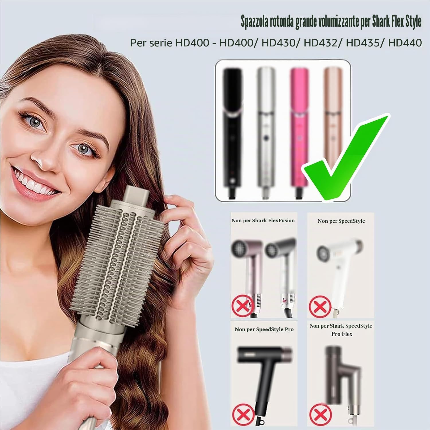 Spazzola volumizzante rotonda + ugelli per lisciare gli ugelli per Shark FlexStyle HD400 Series, accessori per rifinire i capelli lisci, lucidi e ricci voluminosi