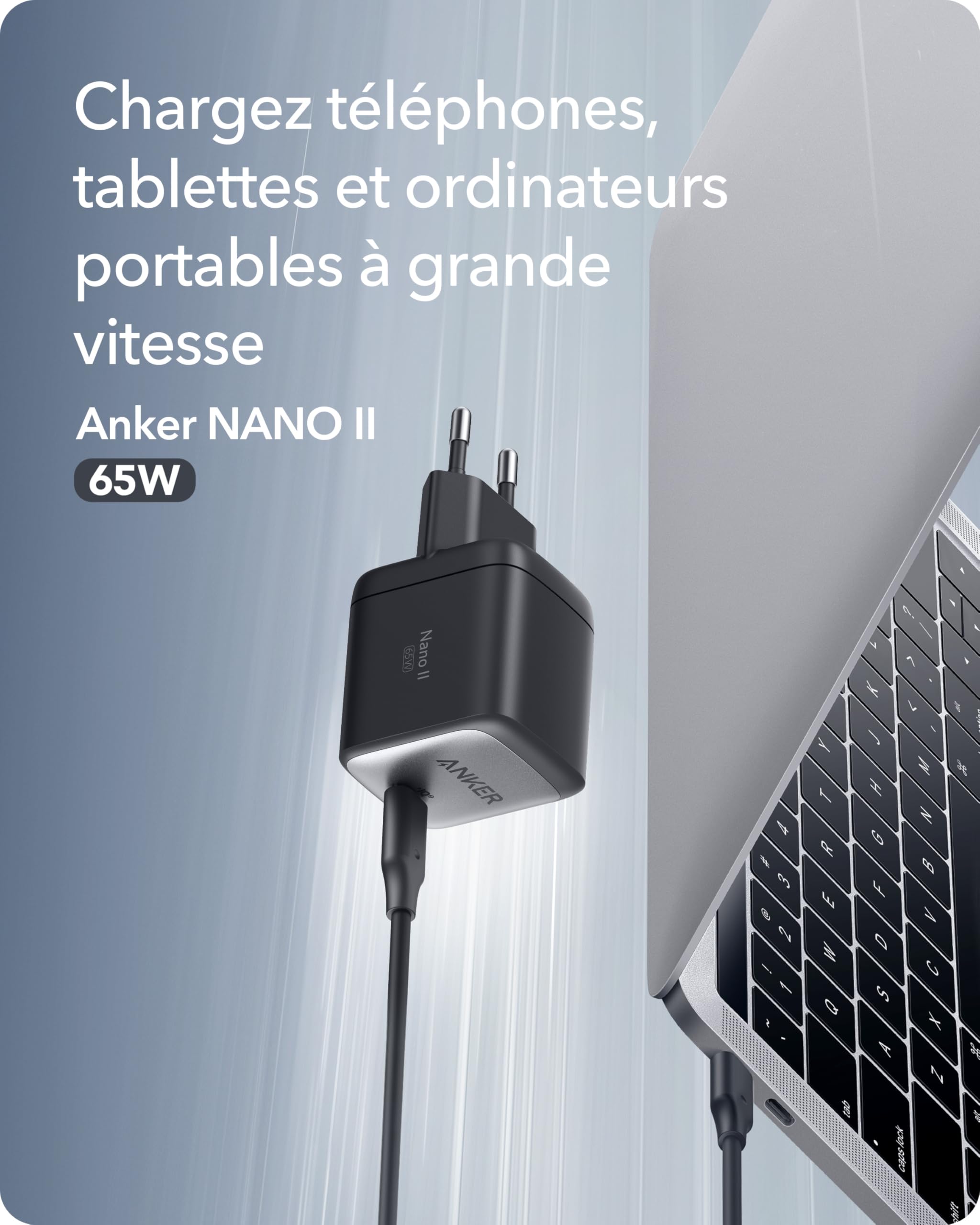 Anker Nano II Chargeur USB C 65 W avec Puissance de Charge Rapide, Technologie GaN II, Compatible avec MacBook Pro/Air, Galaxy S20/S10, iPhone 16, iPad Pro, Pixel