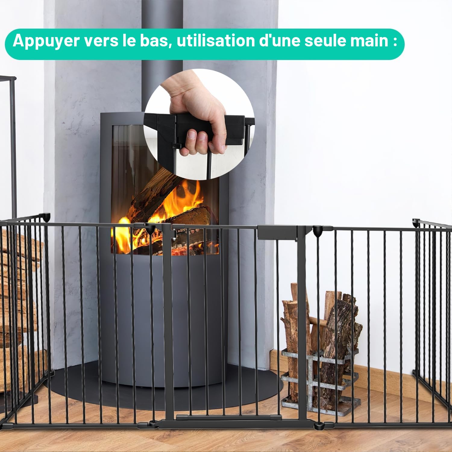 Barrière de Protection de Cheminée Métal 310 cm Pliable 5 Pièces avec Serrure Porte Noir
