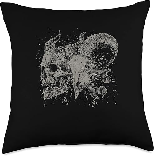 Goth Skulls Satanic Goat Baphomet Gift Satanic Skulls Devil Goat Skeleton Evil - Almohada de 18 x 18 pulgadas, multicolor
