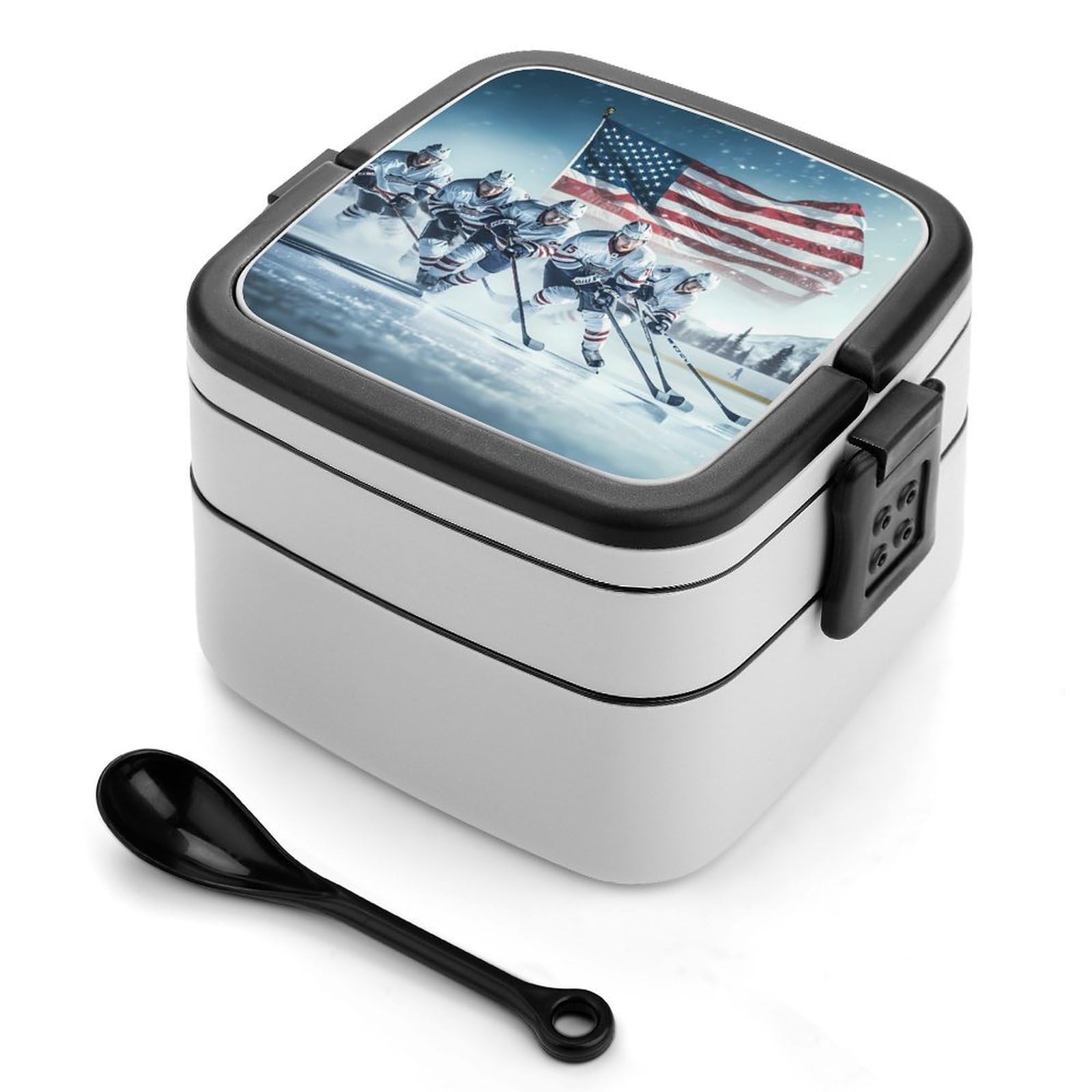 CGSBNGHA Ice Hockey U.S Sports Bento Lunch Box 2 Layer Lunchbox Food Container for Adults Office