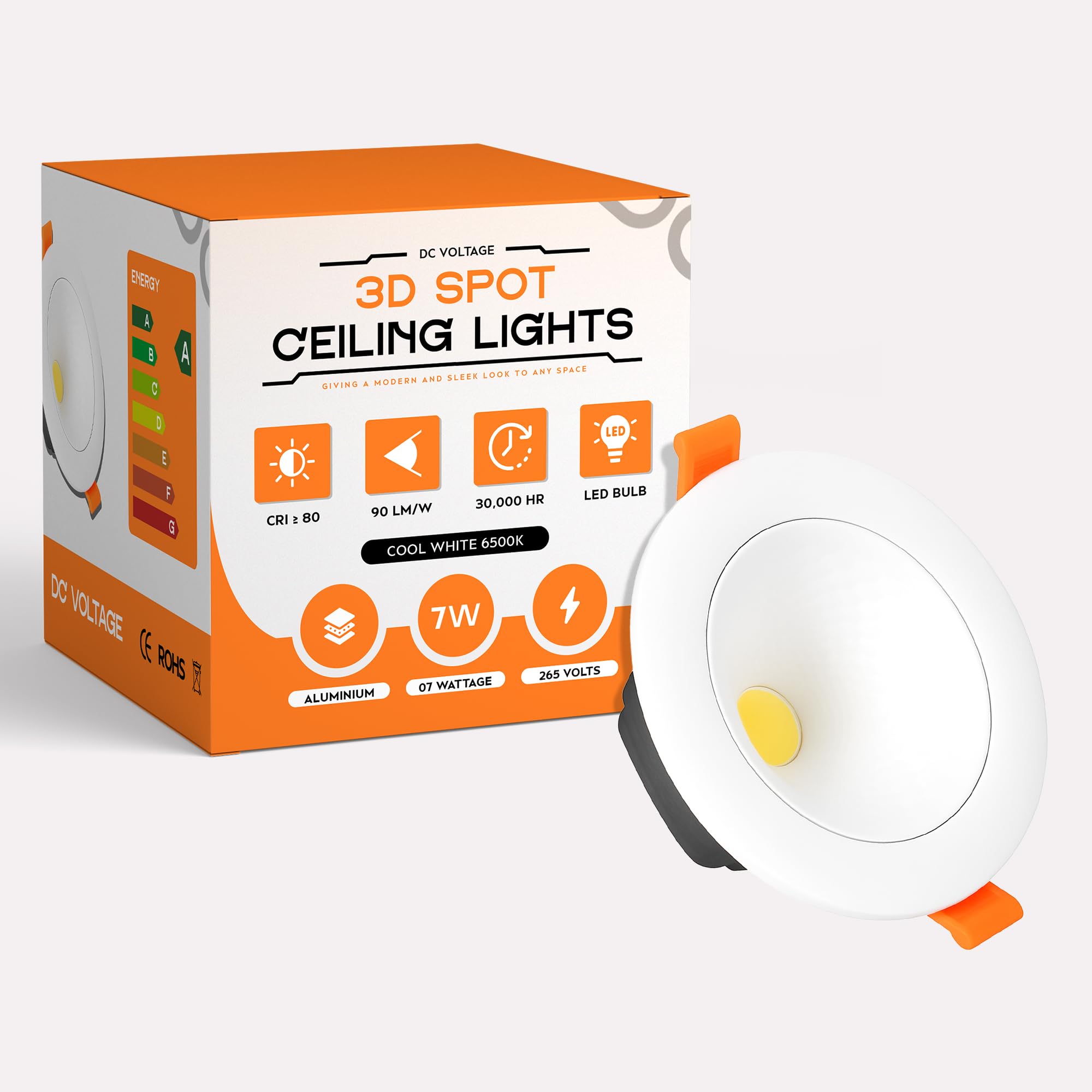 DC VOLTAGE LED Downlights for Ceiling Cool White 6500K, 7W,90LM/ W, AC 220-240V, Cut Ø90-100 mm Ultra Slim Recessed Ceiling Round 3D Spot Lights for Bathroom Kitchen Living Room